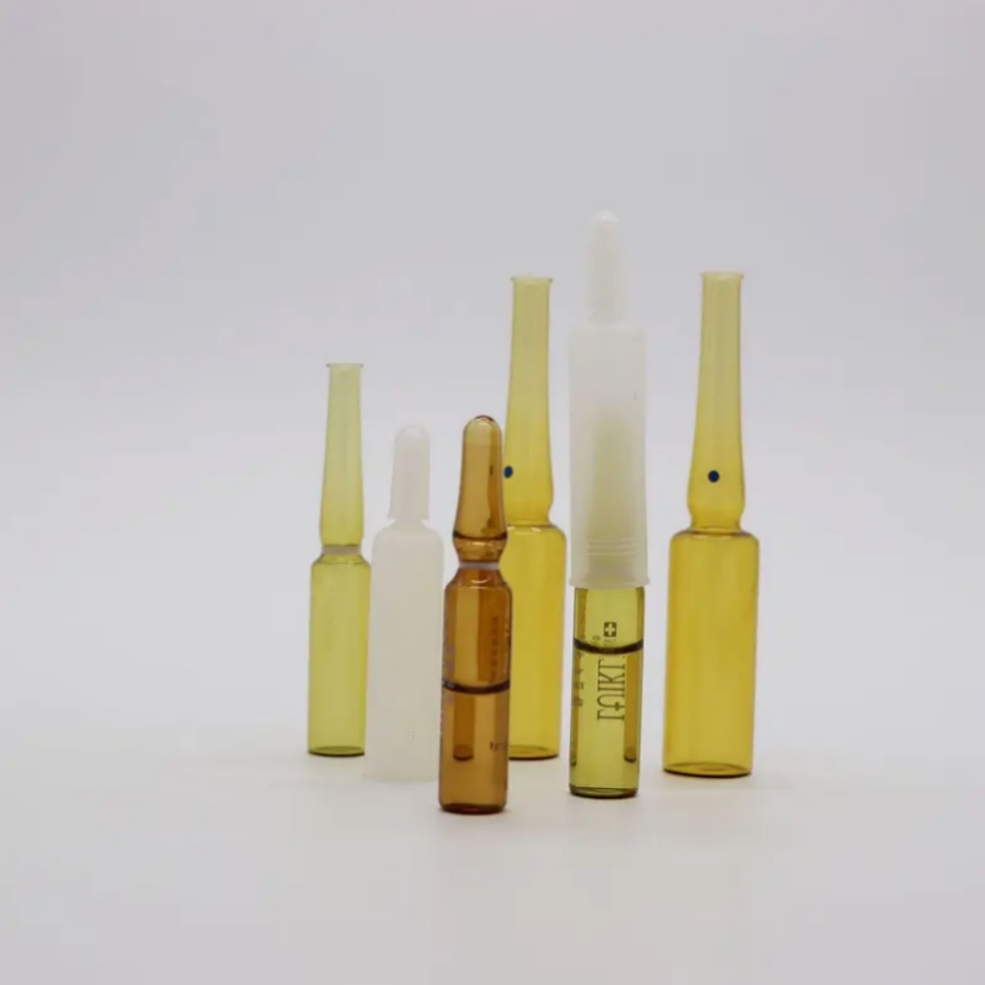 OEM Transparent Glass Ampoule 3ml 5ml 10ml Green Red Cap Wheat Head Skincare Packaging Mini Silicone Travel Cosmetic Bottle