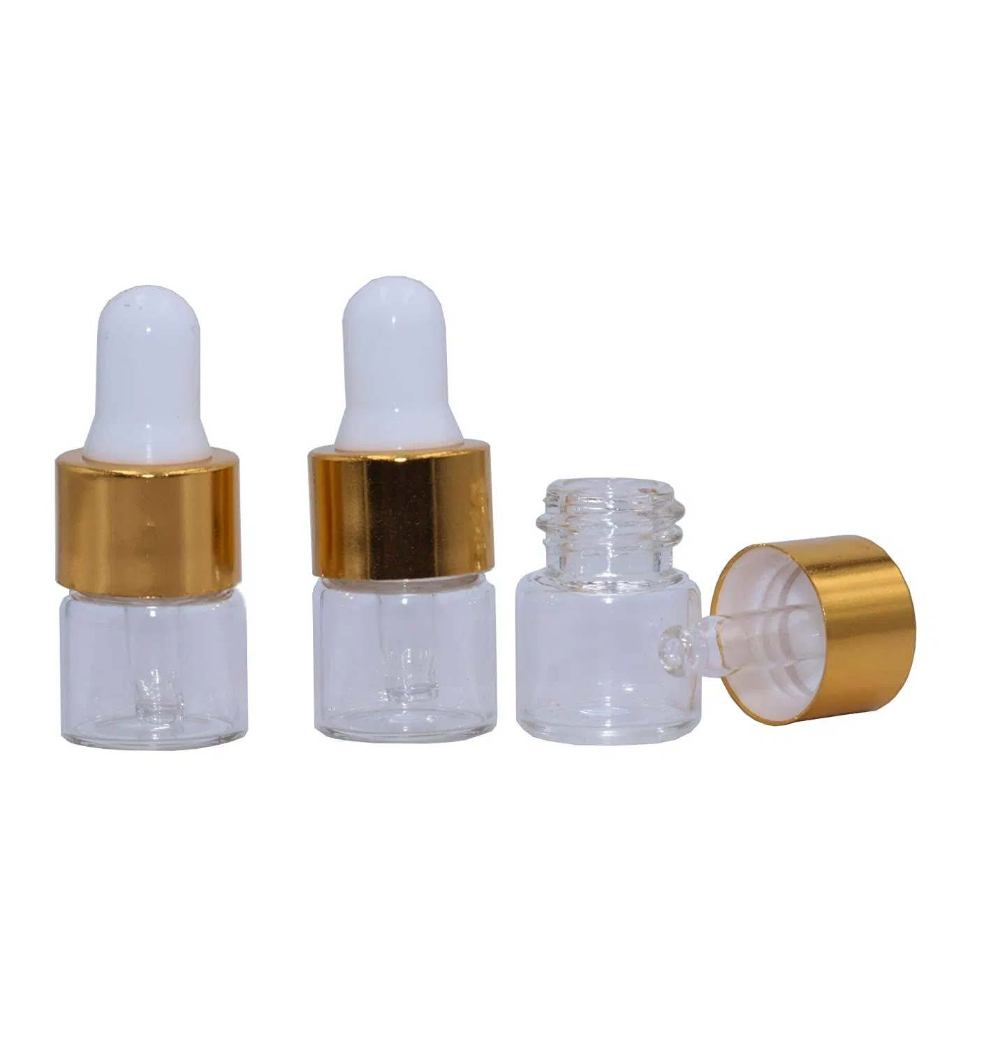 1ml/2ml/3ml/5ml Amber Glass Essential Oil Dropper Bottles Clear Mini Perfume Dropping Bottle Cosmetic Sample Vials with Gold Cap