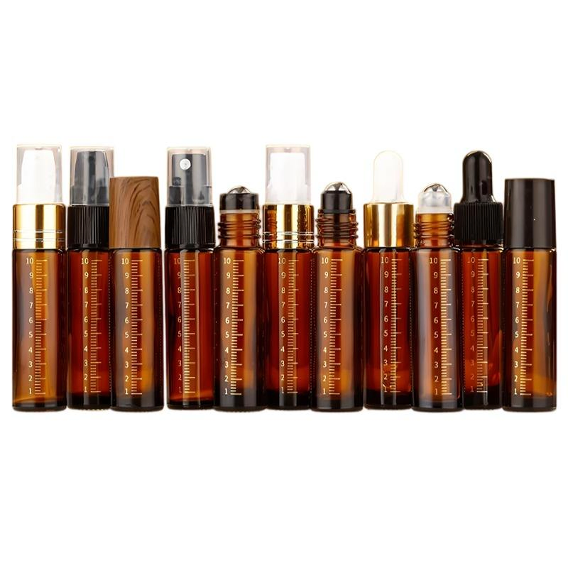 Hot Sale Wholesale 5ml 10ml Amber Glass Roll-on Bottle Essential Oils Perfumes Bottle Scale Glass Perfume Roll Ball Bottle with Wood Cap