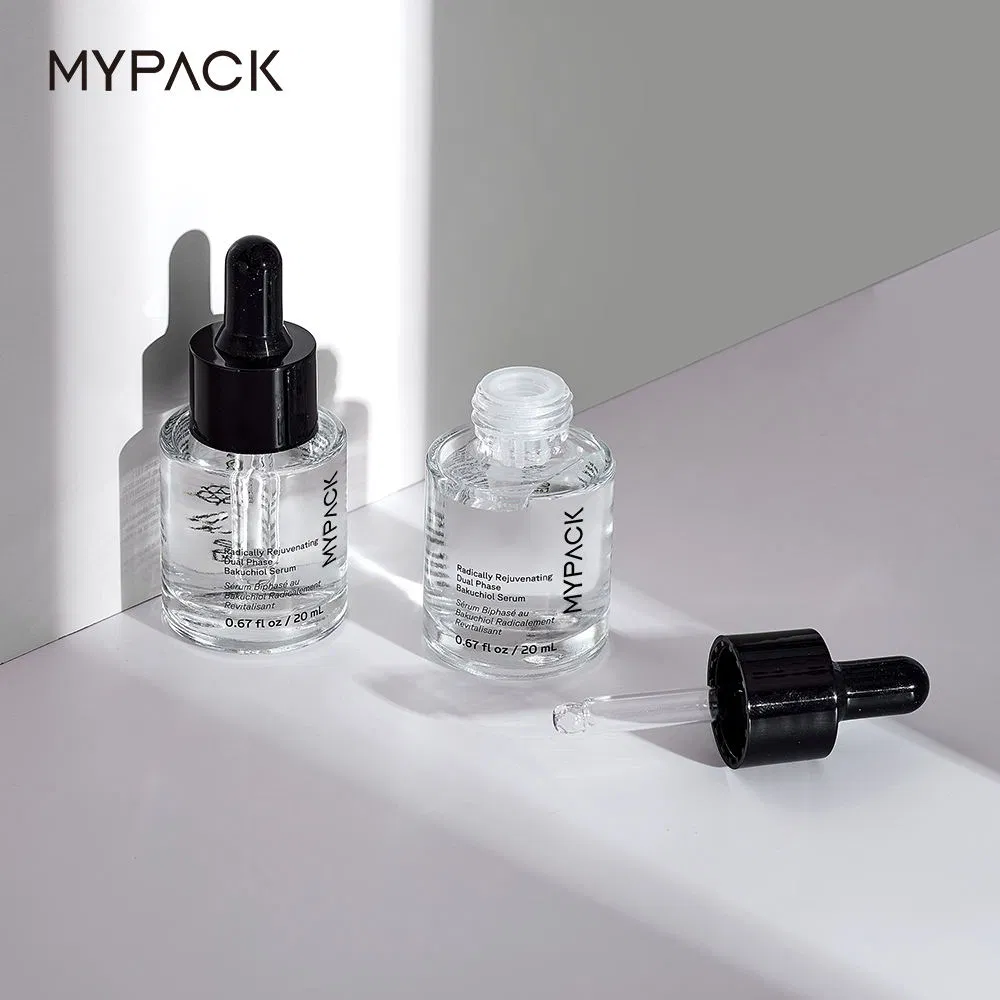 Mypack Custom White Clear Qlass Serum Bottle 20ml 30ml Round Frosted Qlass Essential Oil Dropper Bottle Packaging