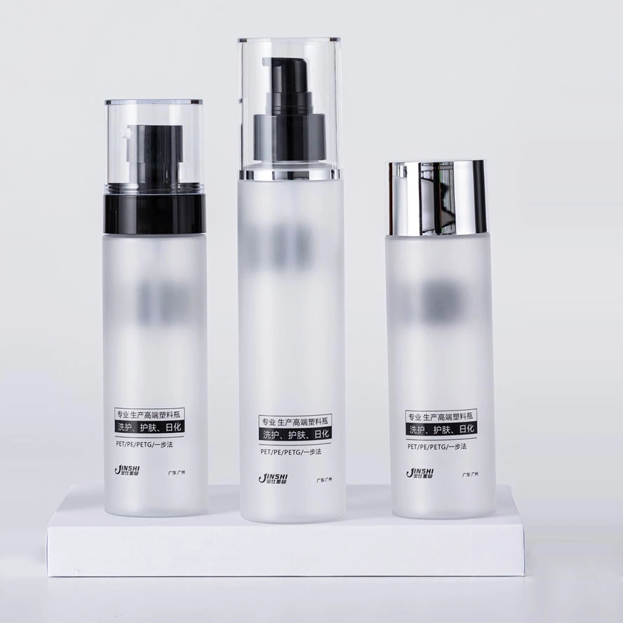 Empty 100ml 120ml 150ml Transparent Frosted Toner Water Skin Care Bottle with Black Cap