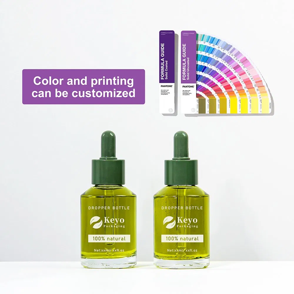 High Quality 60ml Olive Green Glass Serum Dropper Bottle Customize Empty Skincare Packaging Hair Oil Bottle