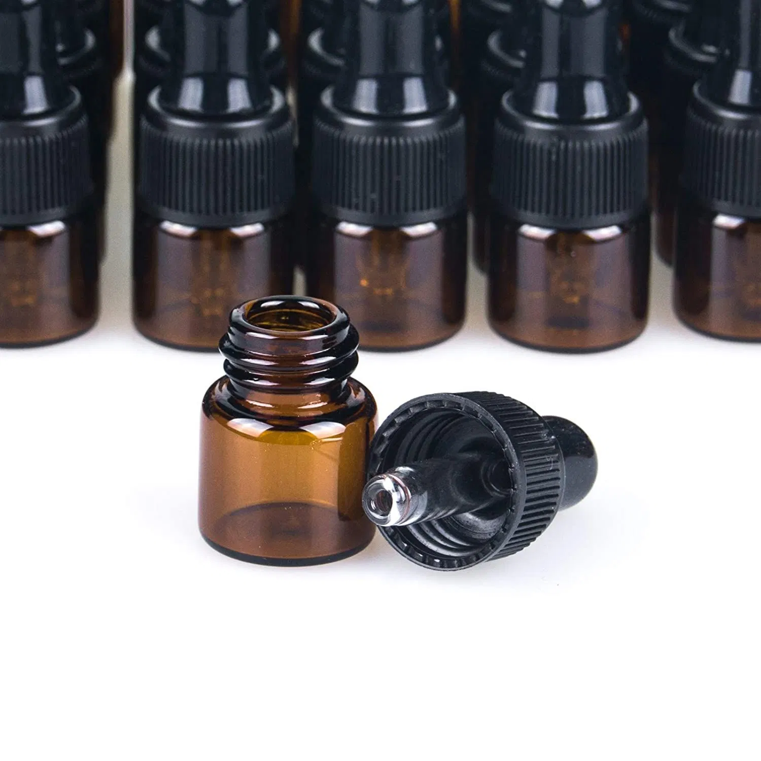 1ml/2ml/3ml/5ml Amber Glass Essential Oil Dropper Bottles Clear Mini Perfume Dropping Bottle Cosmetic Sample Vials with Gold Cap