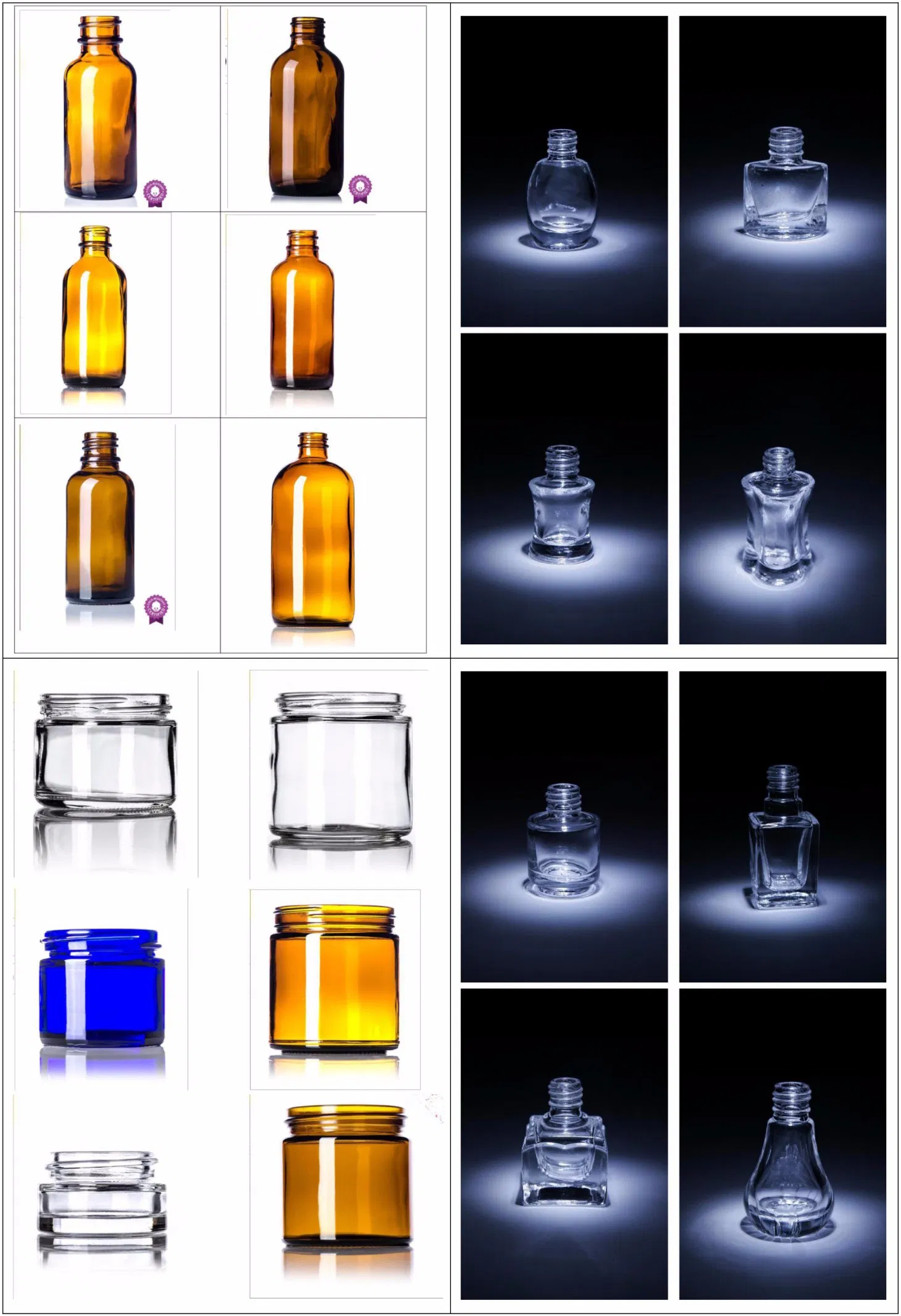 Cosmetic Glass Vials, Matched Caps, 2ml, 5ml, 10ml, 15ml, 20ml