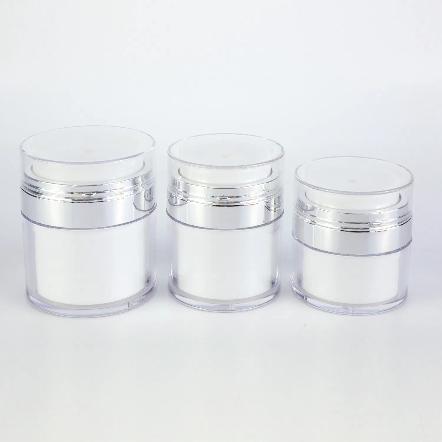 Empty Double Wall Custom 30ml 50ml Luxury Acrylic Plastic Skincare Packaging Lotion Pump Bottle Airless Jar Airless Silver Color Pump Bottle