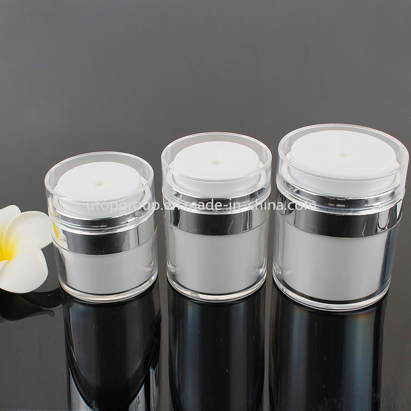 Customized Empty Creams Gels Lotion Cosmetic Container Luxury Silver 15g 30g 50g Acrylic Airless Vacuum Pump Jar