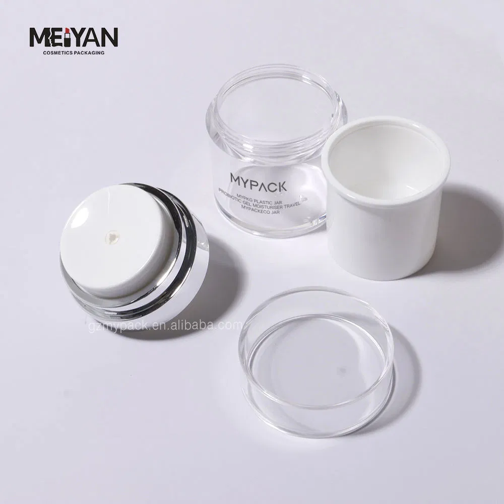 Mypack Luxury Round Empty Double Wall White Color Acrylic Cosmetic Skincare Moisturizer Airless Pump Cream Jar 15g 30g 50g 50ml