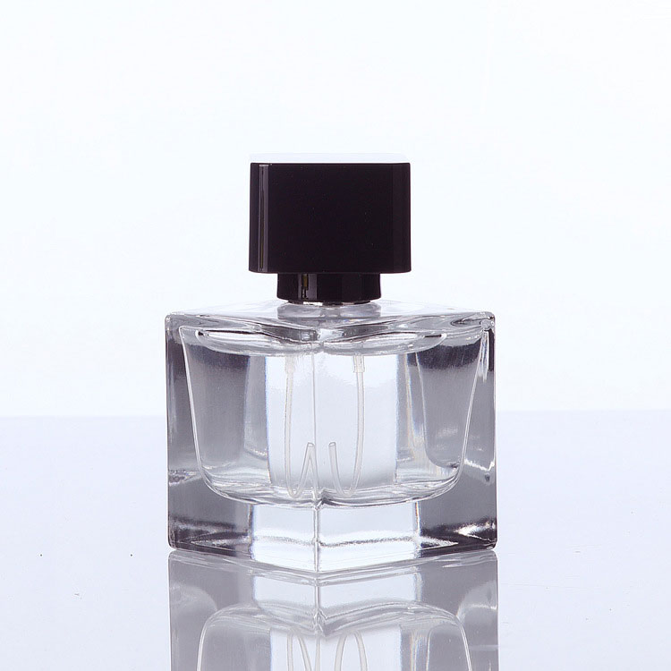 Luxury Clear Empty Square Atomizer Glass Perfume Bottle with Black Lid