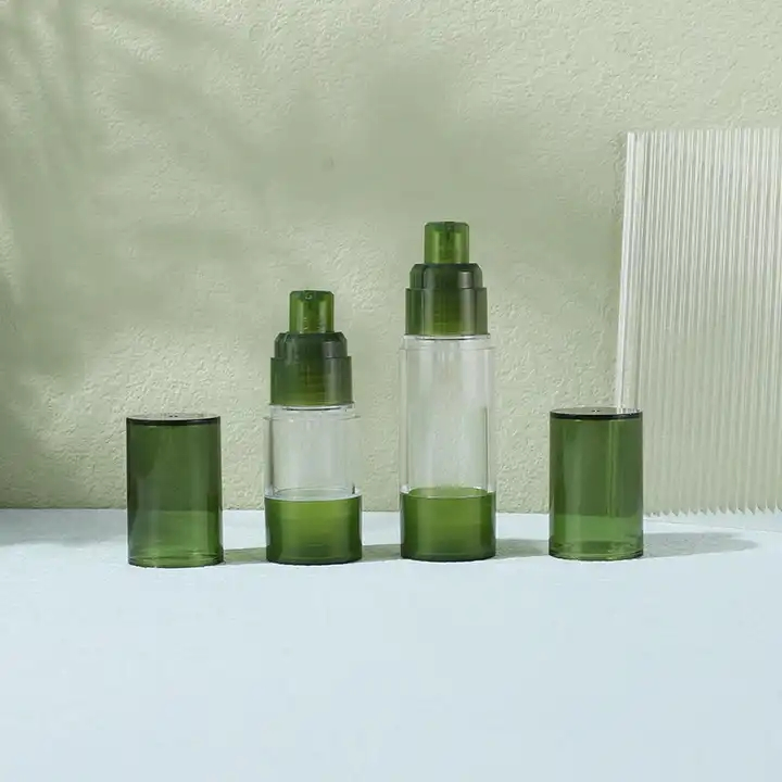 in Stock 15ml 30ml 50ml as Green Airless Bottle Mini Sample Lotion Cream Plastic Airless Cosmetic Bottles