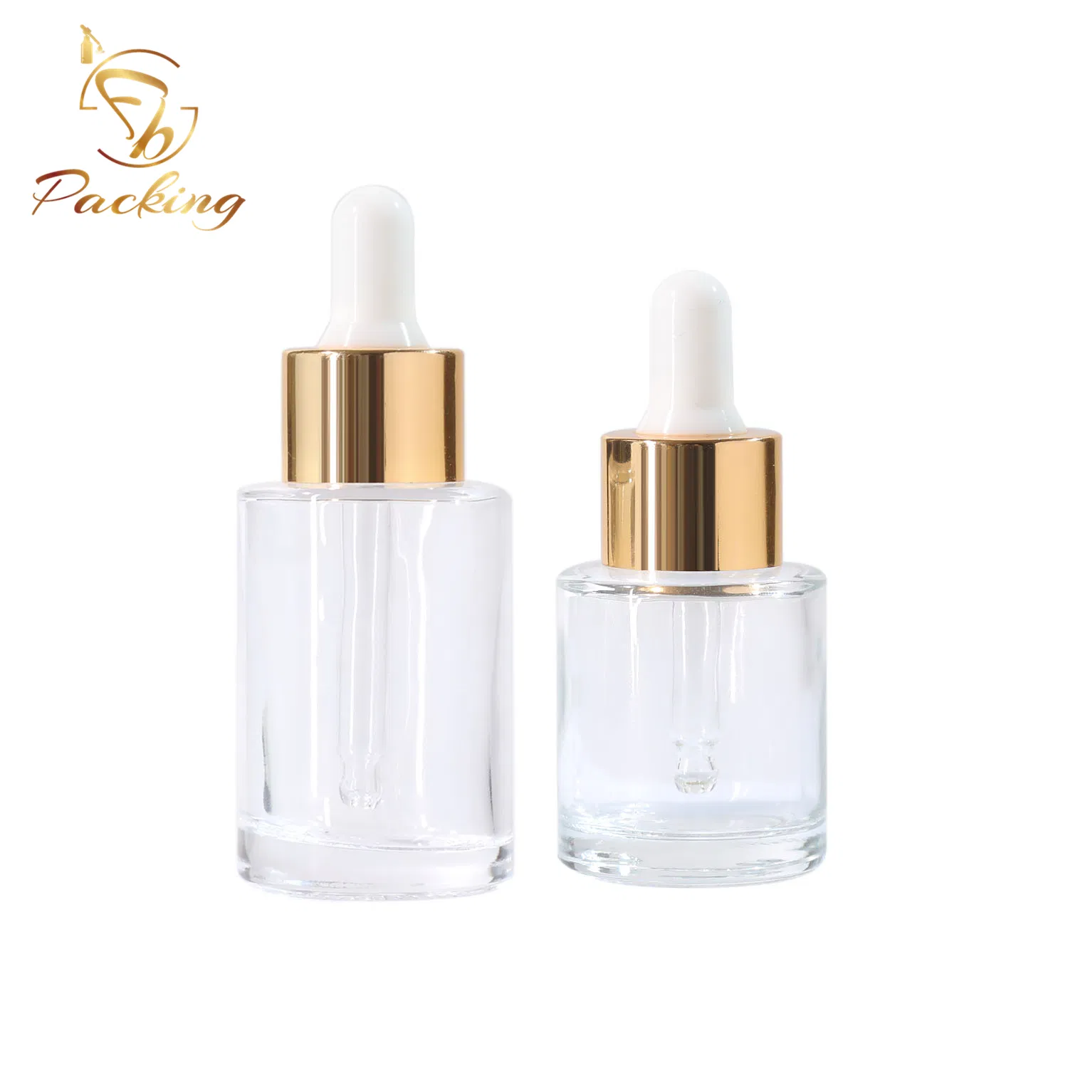 20ml 30ml Flat Shoulder Clear Glass Dropper Bottles for Serum Oil