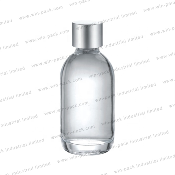 Stylish 60ml Clear Glass Skincare Bottle with Silver Cap