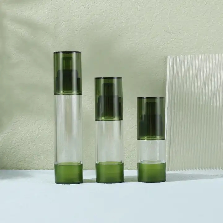 in Stock 15ml 30ml 50ml as Green Airless Bottle Mini Sample Lotion Cream Plastic Airless Cosmetic Bottles