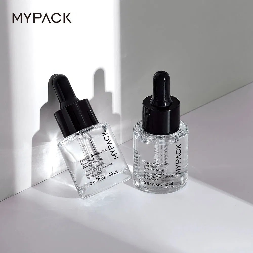 Mypack Custom White Clear Qlass Serum Bottle 20ml 30ml Round Frosted Qlass Essential Oil Dropper Bottle Packaging