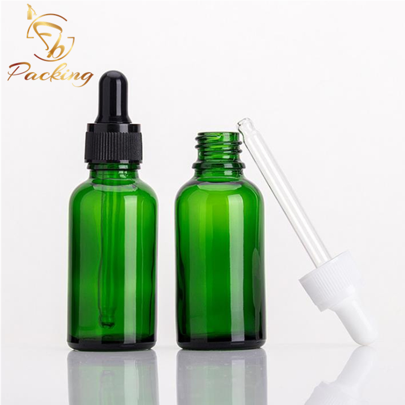 Green Glass Cosmetic Packaging Serum Oil Essential Oil Glass Dropper Bottle 30ml