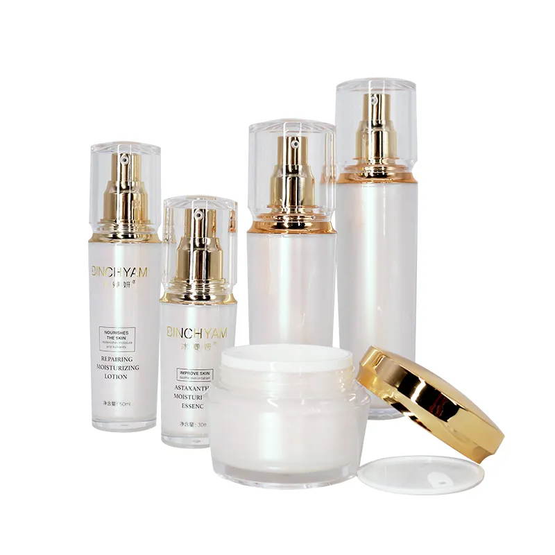New Arrival Wholesale High-End Acrylic Cosmetic Jars Pump Sprayer Bottles Packaging Set for Serum Face Lotion Cream Toner Cleanser Skincare China Manufacturer