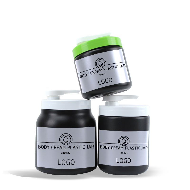 Luxury Plastic Lotion Face Cream Container Black HDPE Refillable 500ml 1000ml Skincare Airless Press 98mm Pump Cosmetic Jars