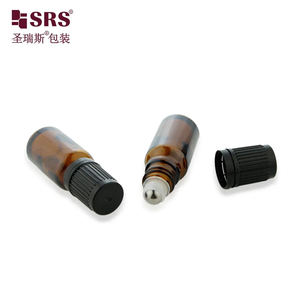 New Design Amber Essential Oil Bottle Glass Roll On Bottle With TP theftproof plastic cap with Steel Jade Roller Ball Skin Care Cosmetic Packaging