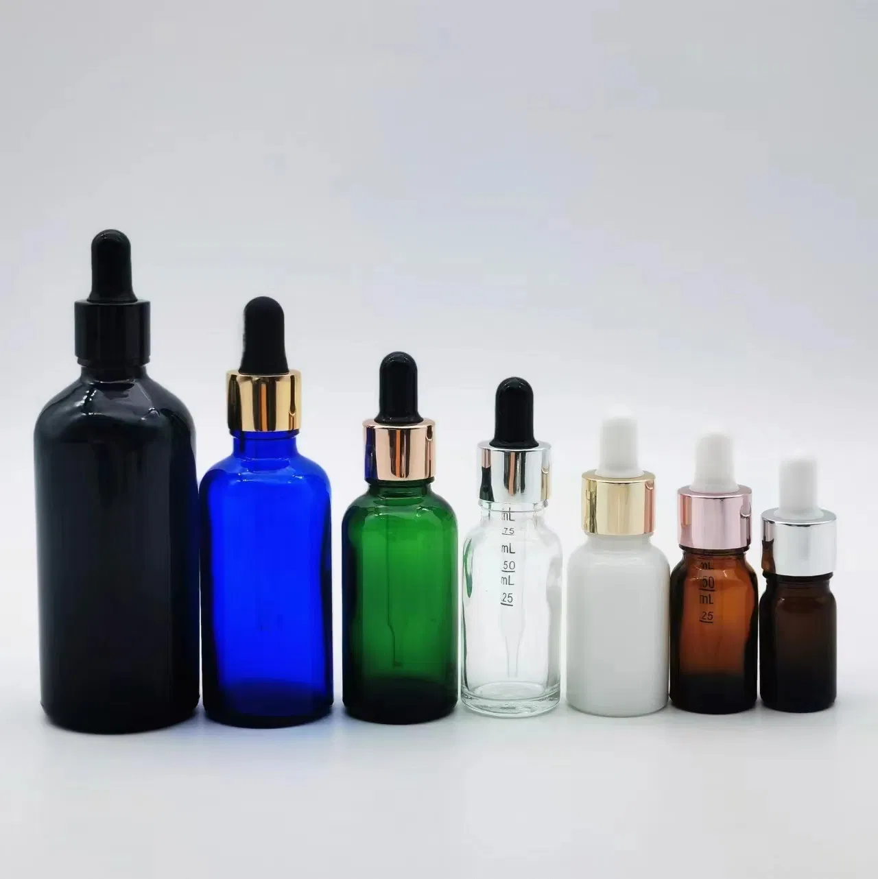 Hot Selling Spot Luxury Empty Serum Oil White Transparent Green Blue Glossy Glass Dropper Bottle with Pipette Gold Screw Lid 1oz 10ml 30ml 50ml 100ml