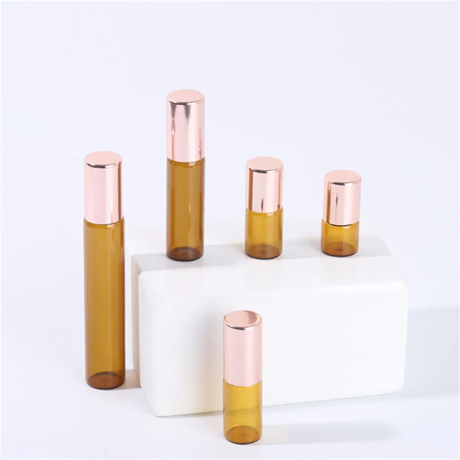1ml 2ml 3ml 5ml 10ml Amber Roll on Perfume Bottle for Essential Oils with Rose Glod Lids