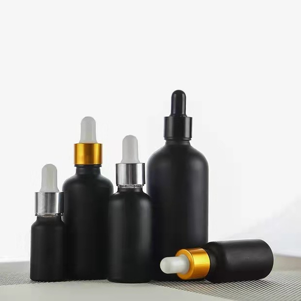 Customize Matte Black Glass 20ml 30ml 50ml Serum Bottle Cosmetic Skincare Packaging Essential Oil Glass Dropper Bottle