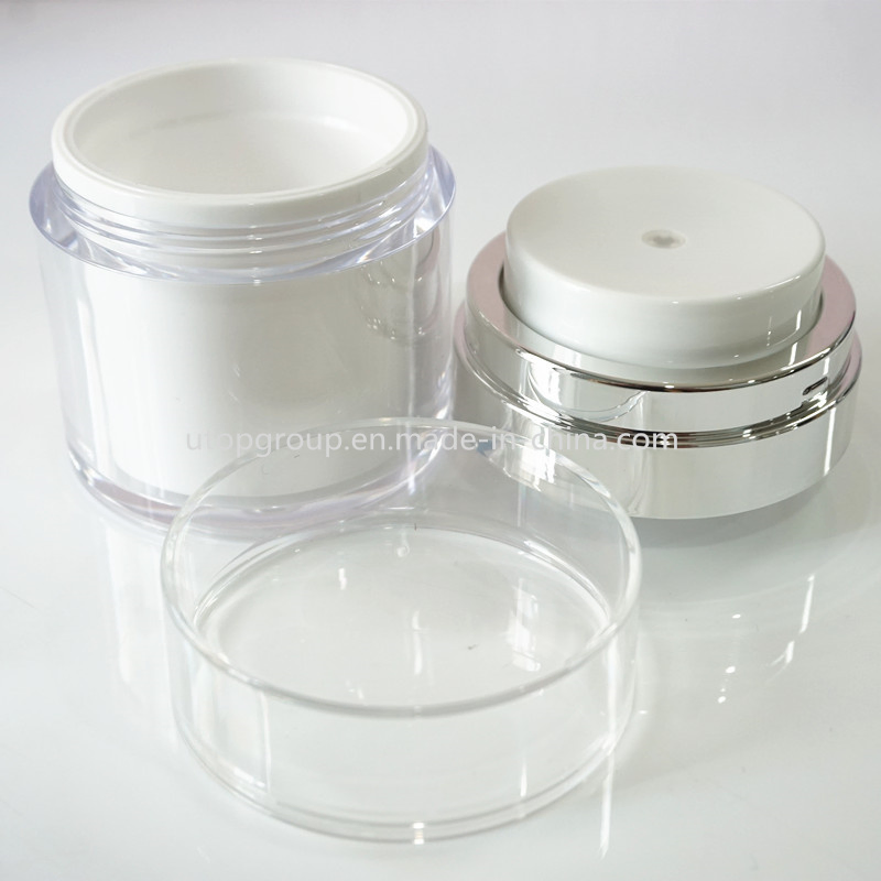 Customized Empty Creams Gels Lotion Cosmetic Container Luxury Silver 15g 30g 50g Acrylic Airless Vacuum Pump Jar
