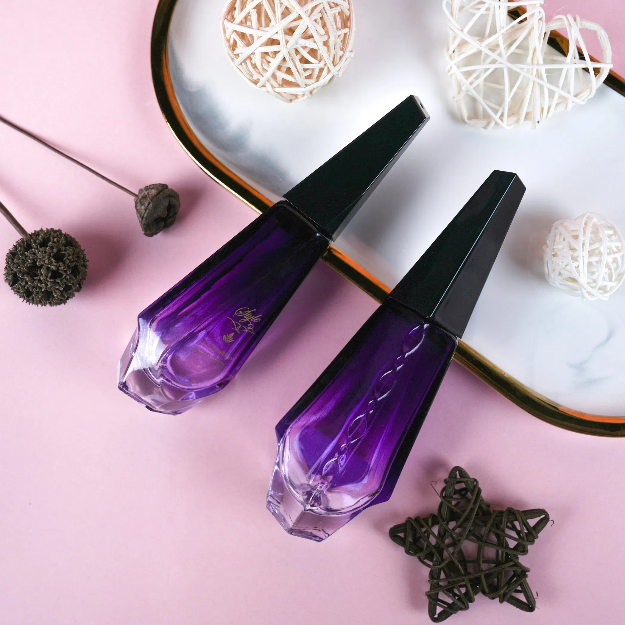 30ml Unique Shape Purple Glass Material Perfume Bottle with Spray Pump for Cosmetic Packaging