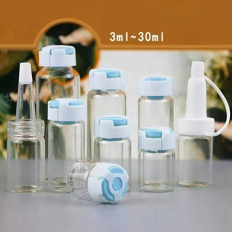 Empty Freeze-Dried Powder Glass Bottle 3/5/7/10/15/20/30ml Clear Glass Ampoule Bottles Serum Vials with Dispenser Tip Caps