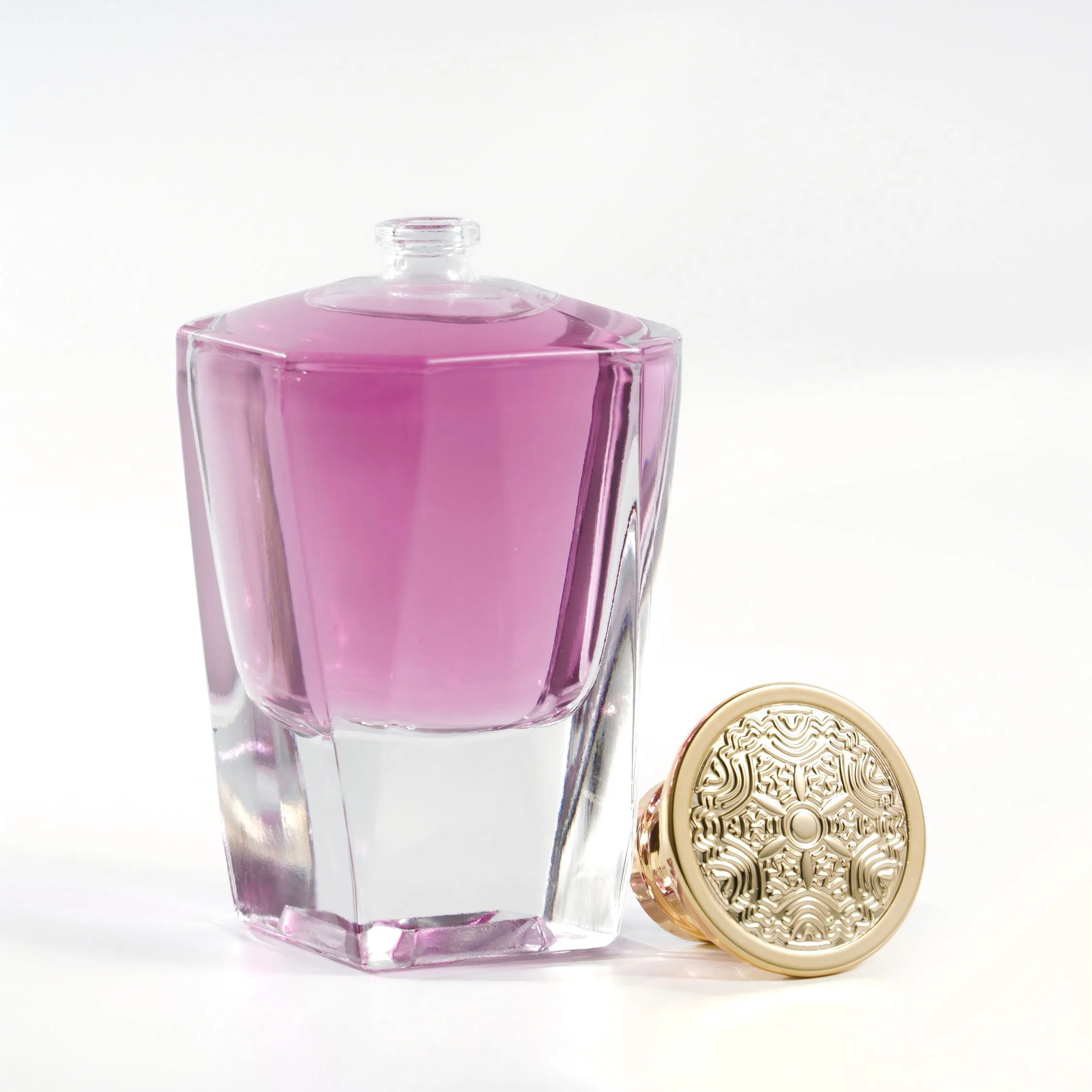 Big Capacity Square Glass Perfume Bottle Wholesale Gold Cap Luxury Custom Purple