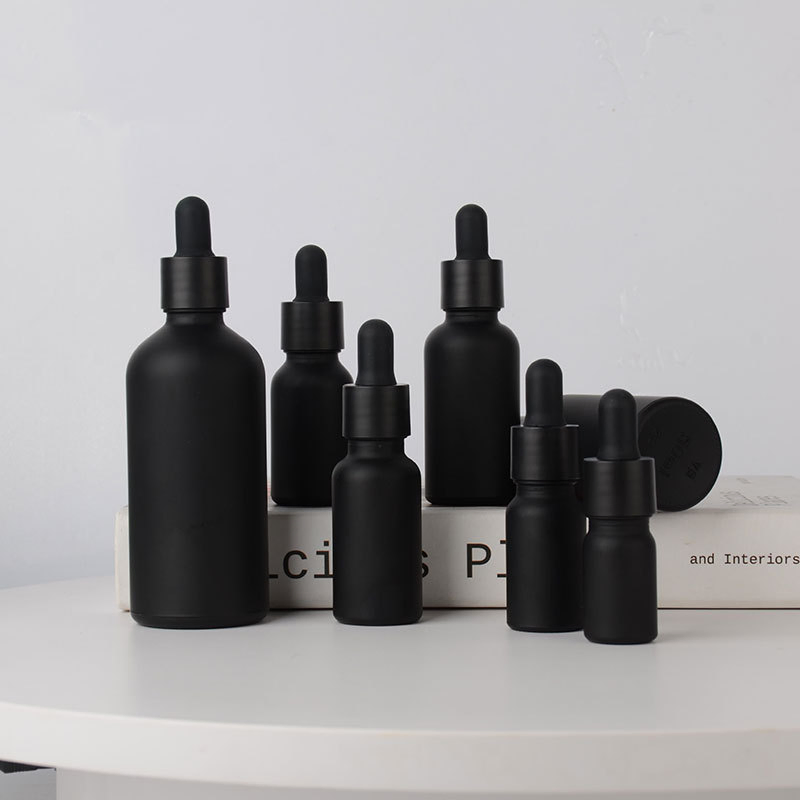 Customize Matte Black Glass 20ml 30ml 50ml Serum Bottle Cosmetic Skincare Packaging Essential Oil Glass Dropper Bottle