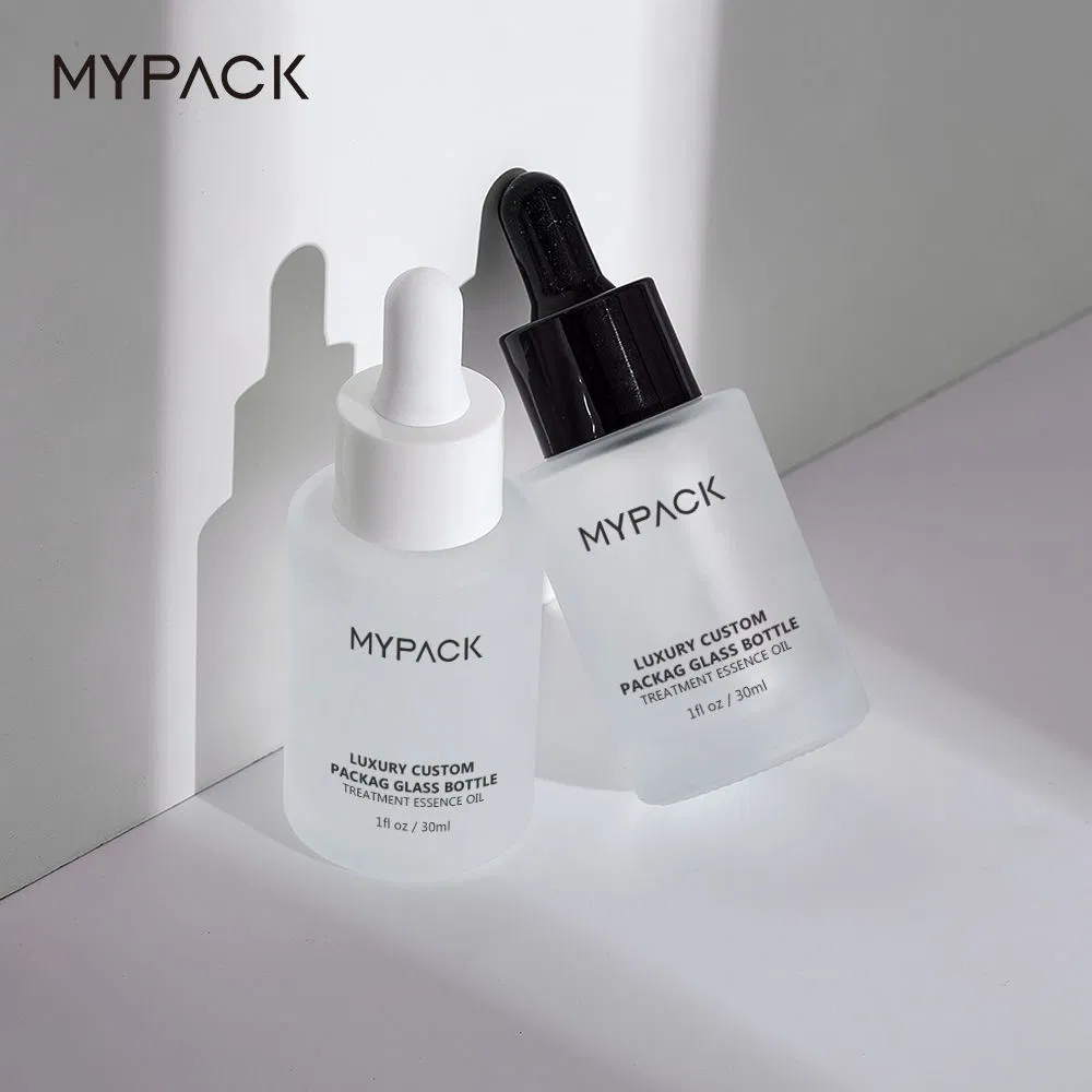 Mypack Custom White Clear Qlass Serum Bottle 20ml 30ml Round Frosted Qlass Essential Oil Dropper Bottle Packaging