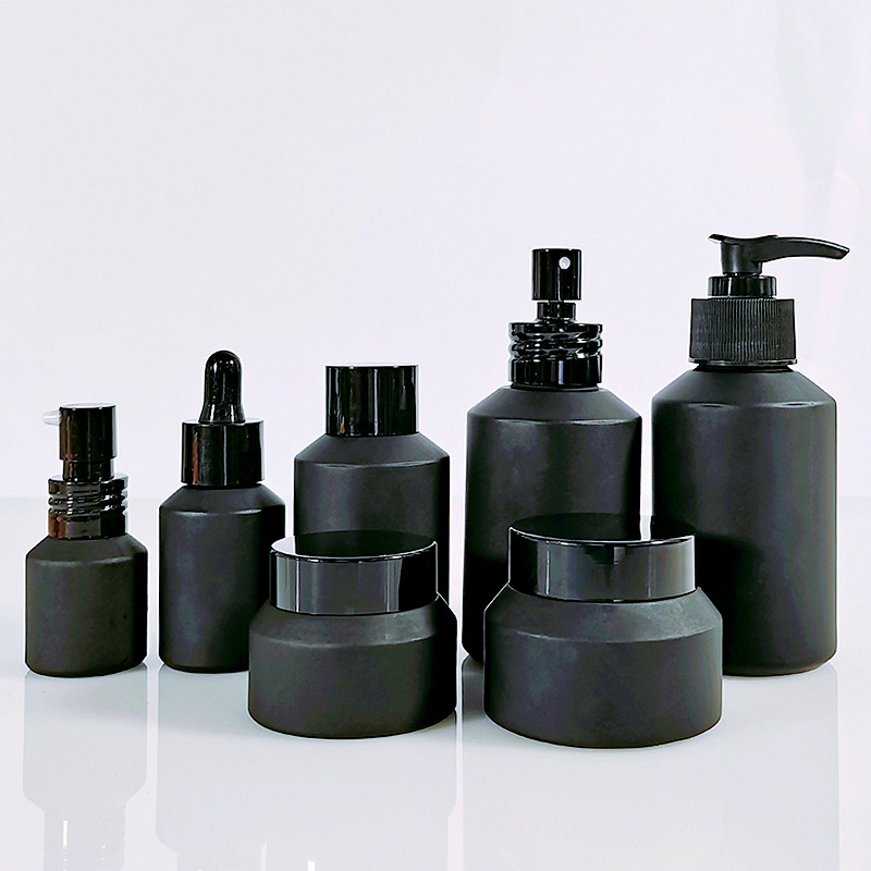 Cosmetic Packaging 15ml 30ml 60ml 100ml 120ml Amber Matt Black Serum Dropper Cream Lotion Glass Bottle and Jars
