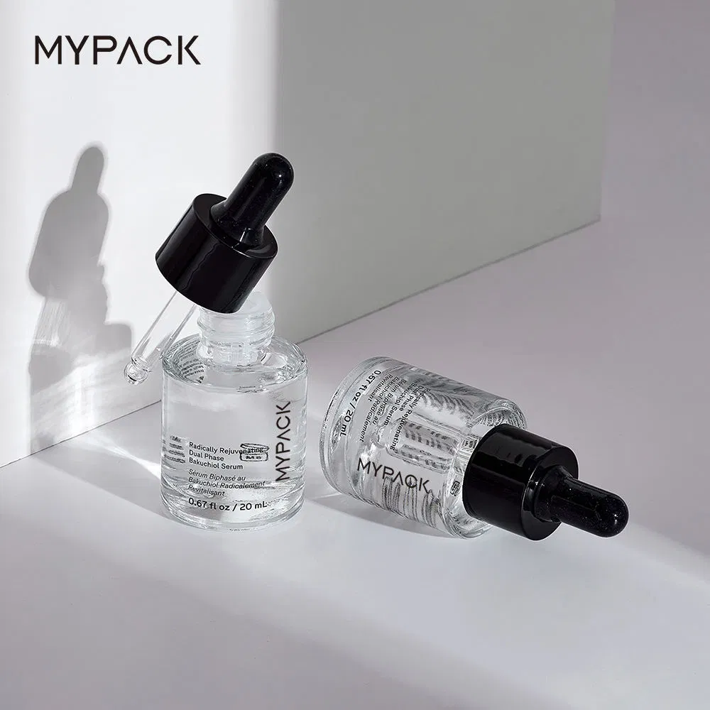 Mypack Custom White Clear Qlass Serum Bottle 20ml 30ml Round Frosted Qlass Essential Oil Dropper Bottle Packaging