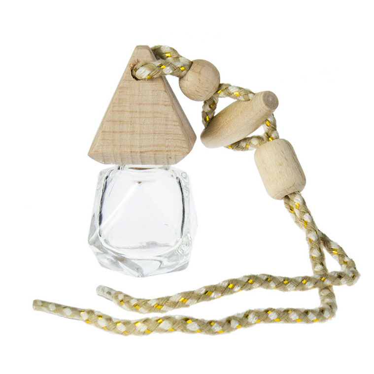 Square Glass Container Car Diffuser Hanging Glass Perfume Bottle for Cosmetic Packaging