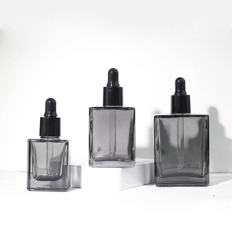 Empty Colorful Flint Flat Square Glass Bottle 10ml 30ml 50ml 100ml Essential Oil Serum Perfume Dropper Bottle with Drop Cap Skin Care Cosmetic Lotion Bottle