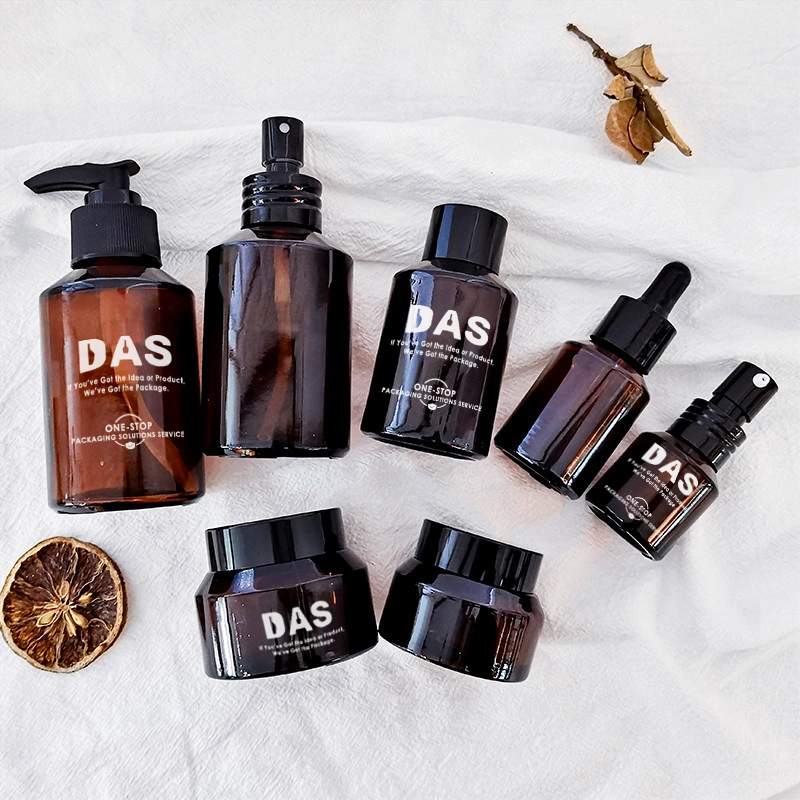 Cosmetic Packaging 15ml 30ml 60ml 100ml 120ml Amber Matt Black Serum Dropper Cream Lotion Glass Bottle and Jars