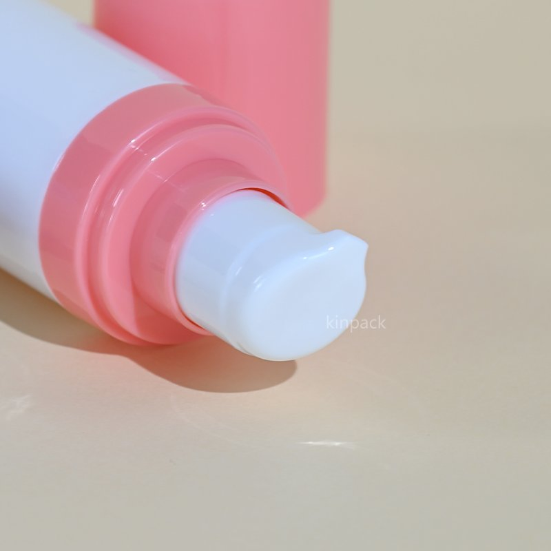 Kinpack Custom 20ml 30ml 40ml Double Nozzle White Cosmetics All Plastic Face &amp; Body Sunscreen Skincare Airless Pump Bottle