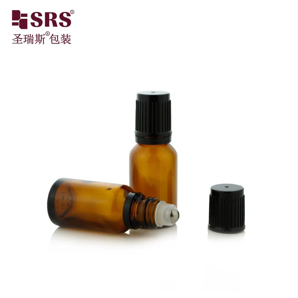 New Design Amber Essential Oil Bottle Glass Roll On Bottle With TP theftproof plastic cap with Steel Jade Roller Ball Skin Care Cosmetic Packaging