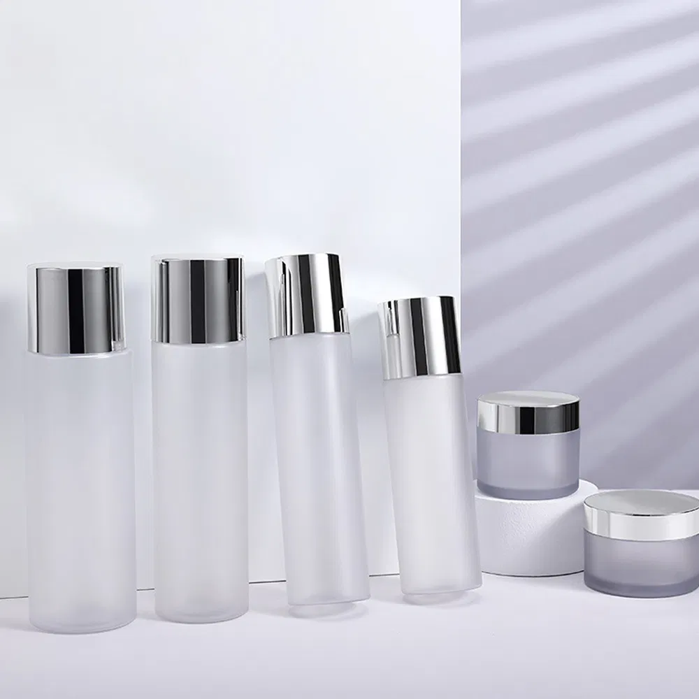 Cosmetic Packaging Screw Cap Frosted Color Glass 100 Ml Lotion Toner Bottle with Silver Cap