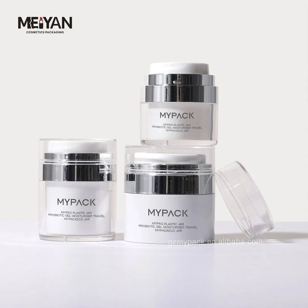 Mypack Luxury Round Empty Double Wall White Color Acrylic Cosmetic Skincare Moisturizer Airless Pump Cream Jar 15g 30g 50g 50ml