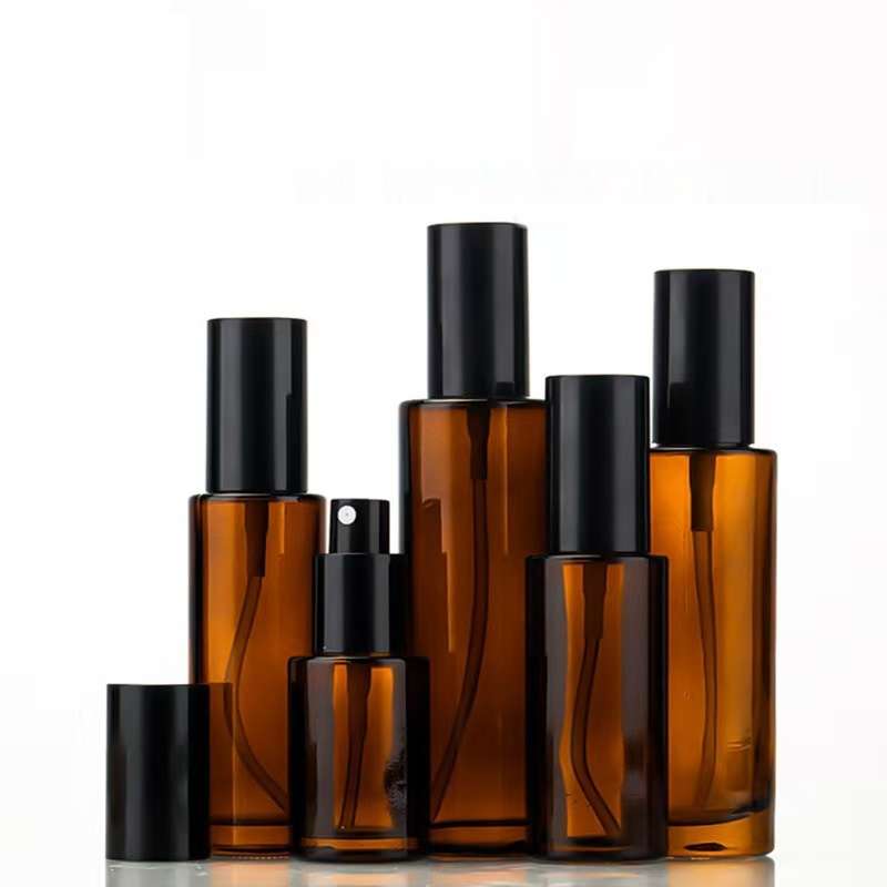 60ml 80ml 120ml Brown-Colored Spray-Painted Glass Pump Bottle Sponge Bottle for Cosmetics Small Sample Glass Bottles Empty Bottles