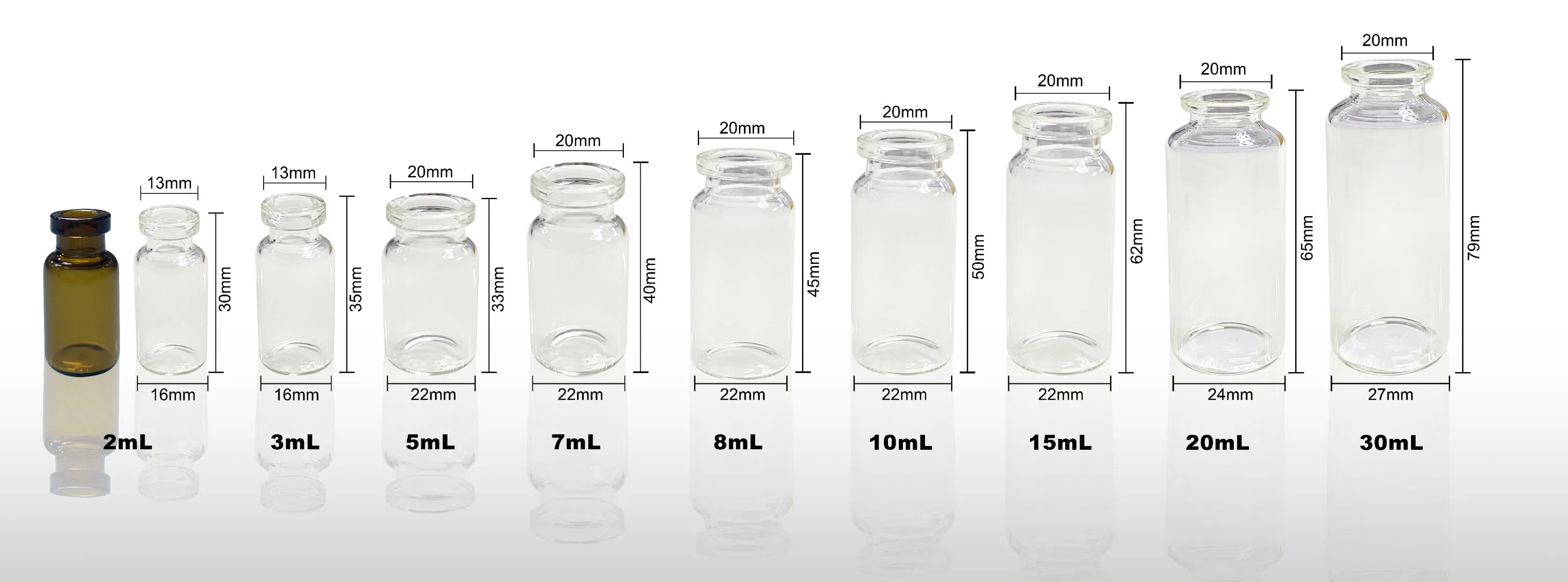 2ml 5ml 10ml 20ml Pharmaceutical and Cosmetic Transparent or Amber Tubular Glass Bottle Vial