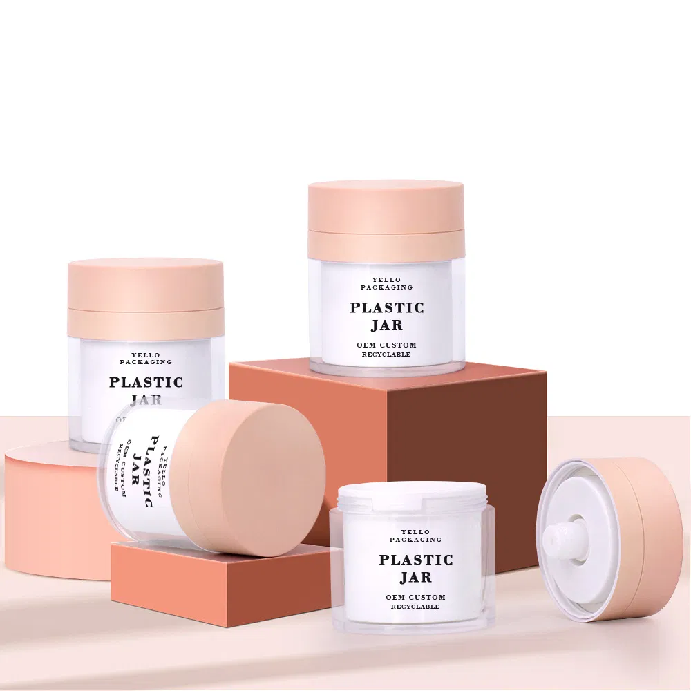 50ml Round Pink Matte Acrylic Airless Pump Cosmetic Jar for Skincare Cream with Label