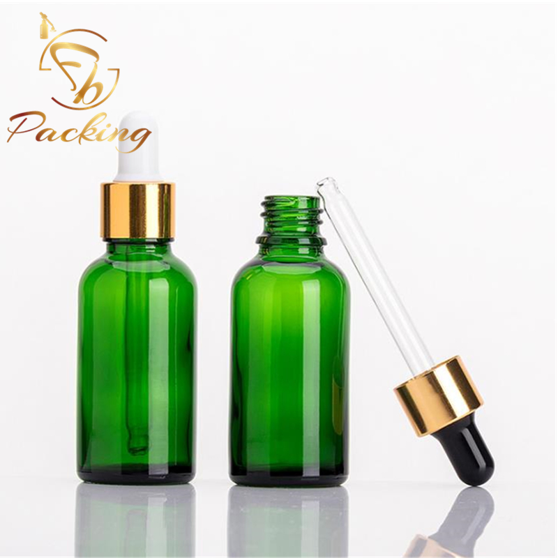Green Glass Cosmetic Packaging Serum Oil Essential Oil Glass Dropper Bottle 30ml