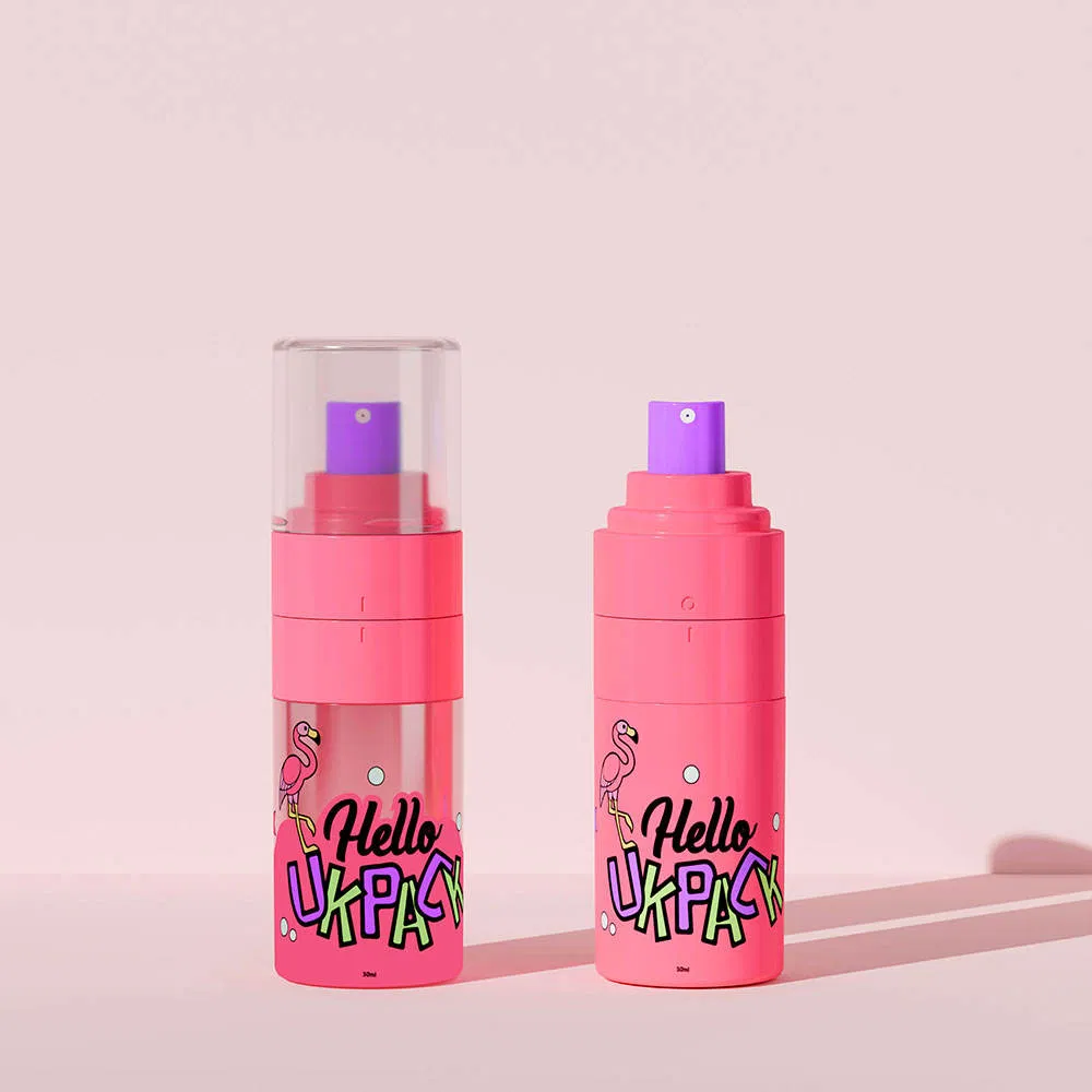 Ukpack Innovation Pet Airless Serum Dual Chamber Spray Bottle with 30ml 50ml Refillable Capacity for Skin Care Face Essence Toner Makeup Setting