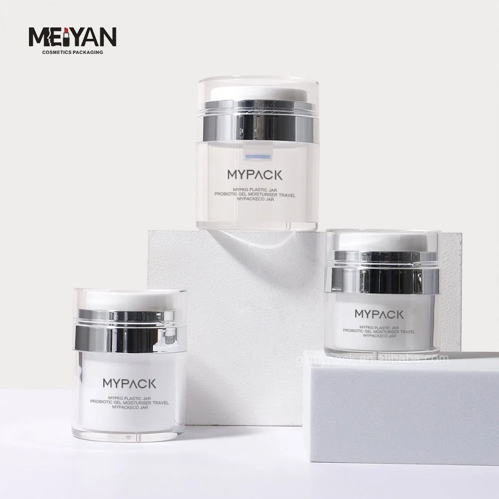 Mypack Luxury Round Empty Double Wall White Color Acrylic Cosmetic Skincare Moisturizer Airless Pump Cream Jar 15g 30g 50g 50ml