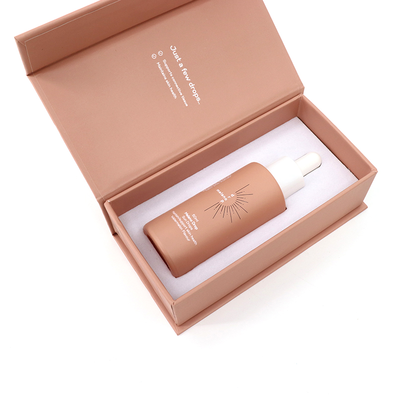 Luxury Flat Shoulder Empty Cosmetic Skincare Packaging Bottle 30ml 50ml Round Frosted Face Hair Essential Oil Glass Serum Dropper Bottle with Box