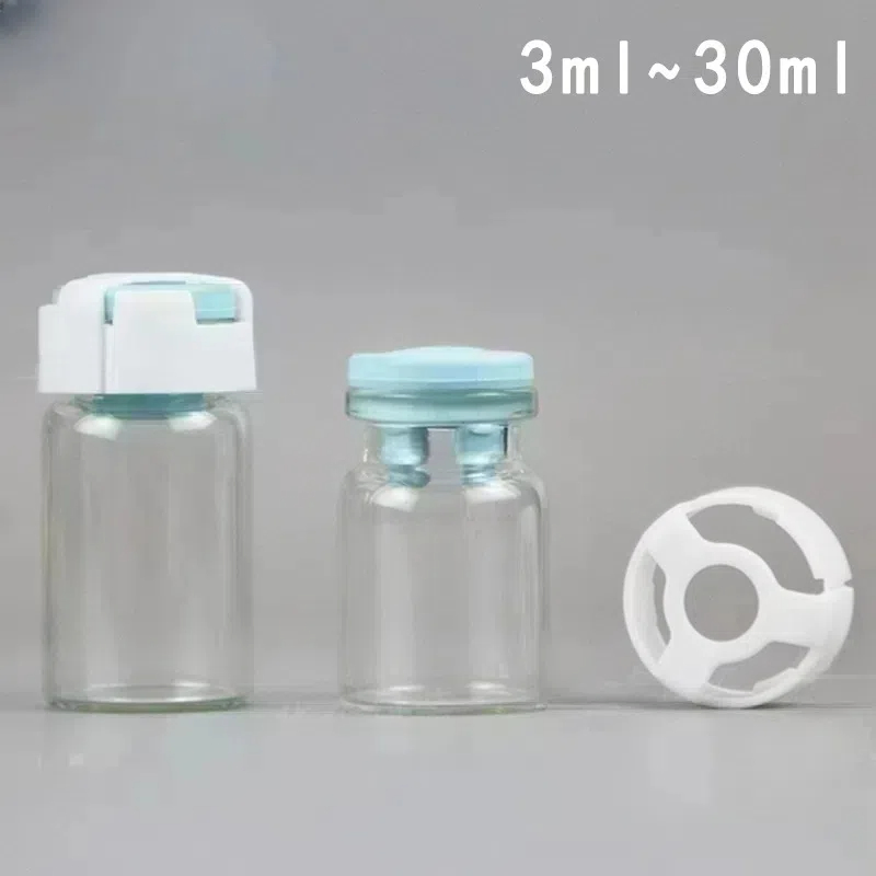 Empty Freeze-Dried Powder Glass Bottle 3/5/7/10/15/20/30ml Clear Glass Ampoule Bottles Serum Vials with Dispenser Tip Caps