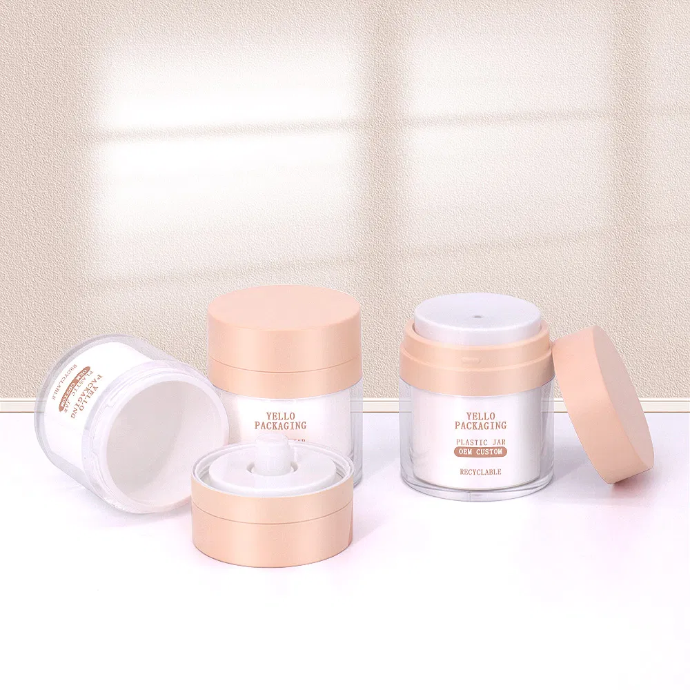 50ml Round Pink Matte Acrylic Airless Pump Cosmetic Jar for Skincare Cream with Label
