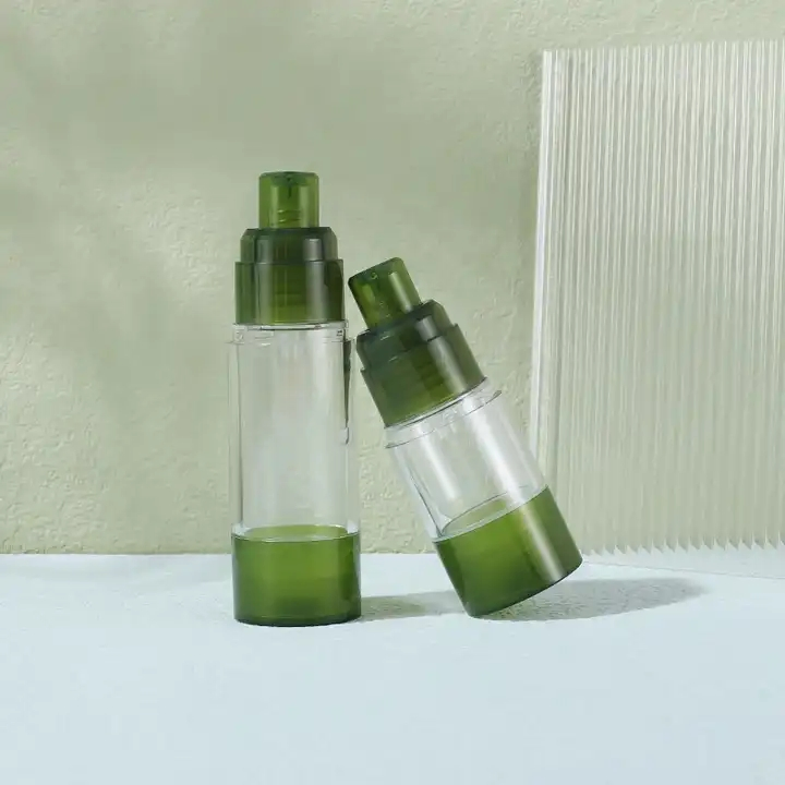 in Stock 15ml 30ml 50ml as Green Airless Bottle Mini Sample Lotion Cream Plastic Airless Cosmetic Bottles