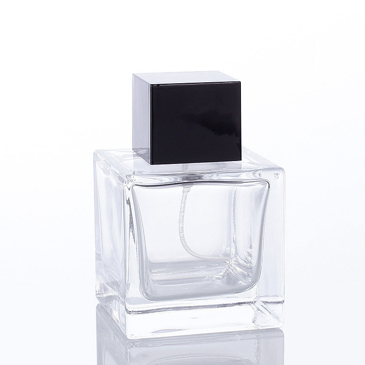Luxury Clear Empty Square Atomizer Glass Perfume Bottle with Black Lid